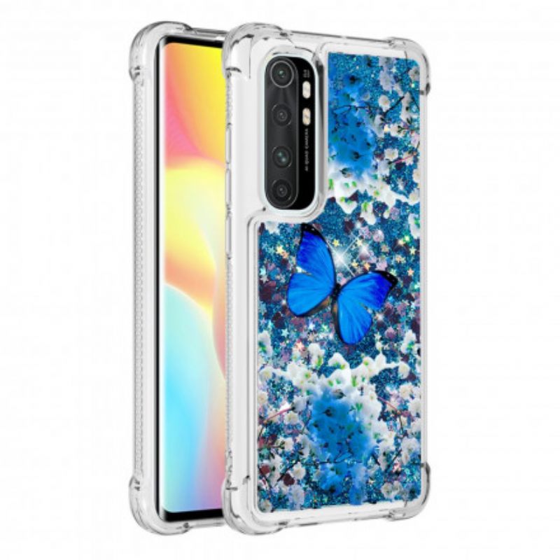 Kuori Xiaomi Mi Note 10 Lite Glitter Blue Butterflies