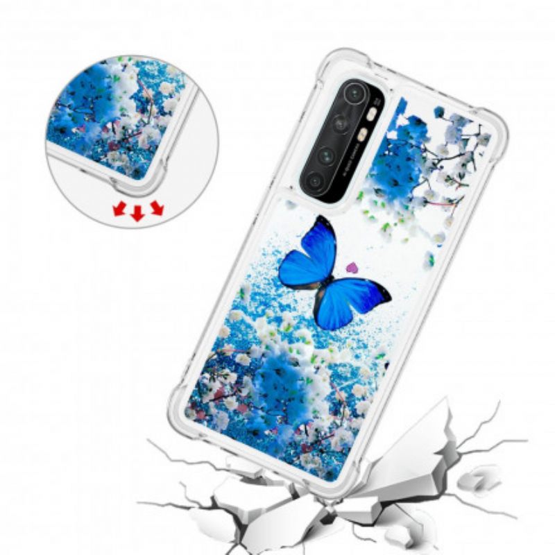 Kuori Xiaomi Mi Note 10 Lite Glitter Blue Butterflies