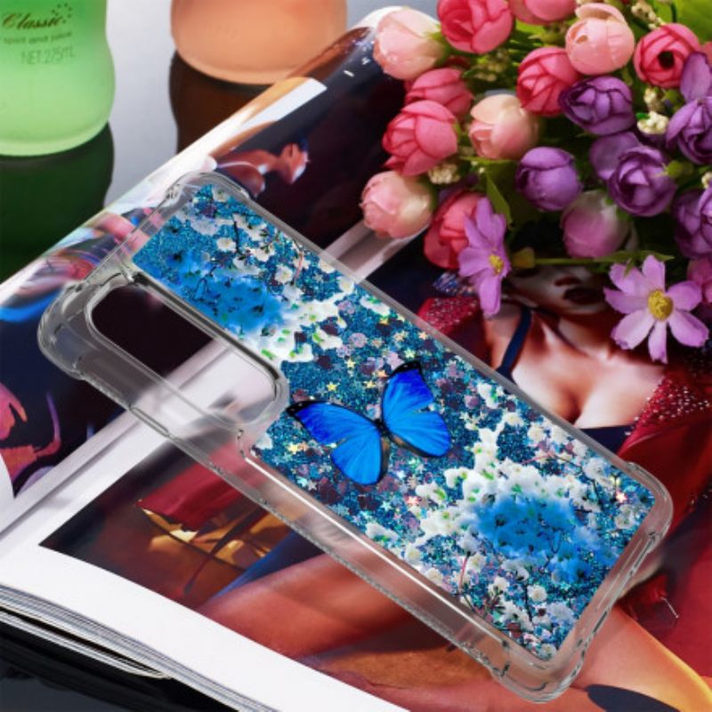 Kuori Xiaomi Mi Note 10 Lite Glitter Blue Butterflies