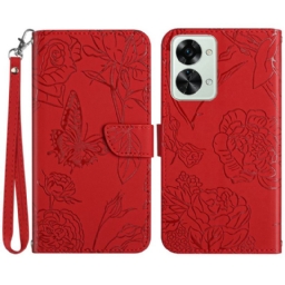 Flip Case OnePlus Nord 2T 5G Suojaketju Kuori Premium-perhoset Kaulanauhalla