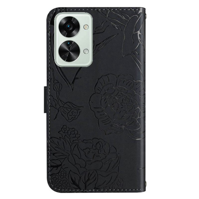 Flip Case OnePlus Nord 2T 5G Suojaketju Kuori Premium-perhoset Kaulanauhalla