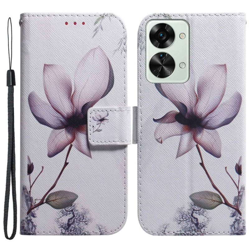 Flip Case OnePlus Nord 2T 5G Suojaketju Kuori Ruusukukka Hihnalla