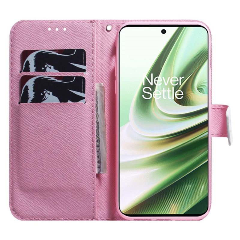 Flip Case OnePlus Nord 2T 5G Suojaketju Kuori Ruusukukka Hihnalla