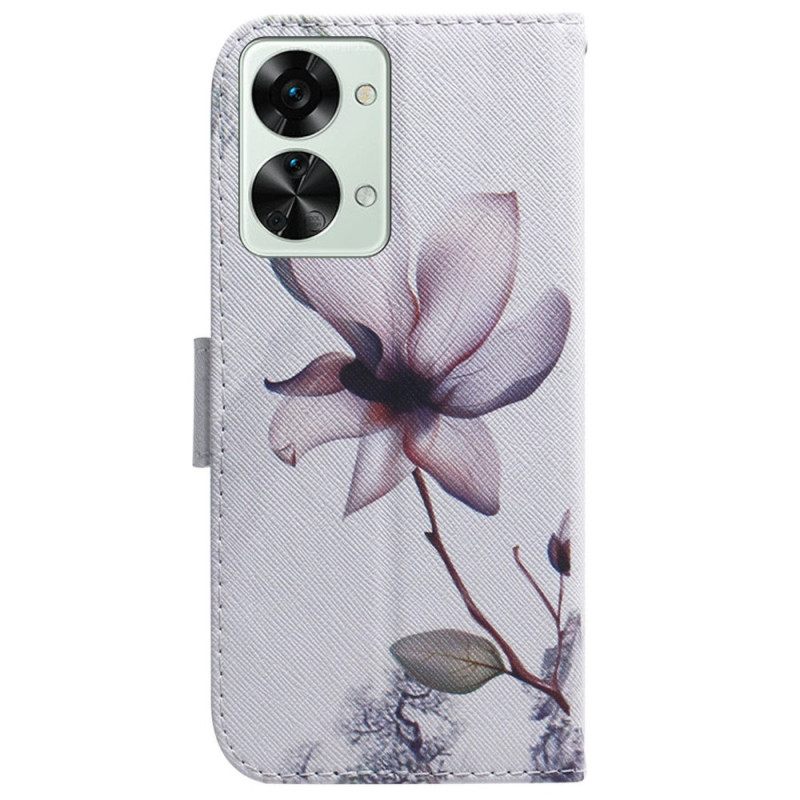 Flip Case OnePlus Nord 2T 5G Suojaketju Kuori Ruusukukka Hihnalla