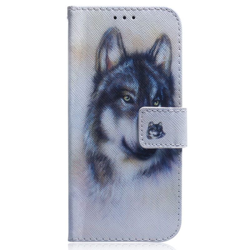 Flip Case OnePlus Nord 2T 5G Suojaketju Kuori Watercolour Wolf Hihnassa