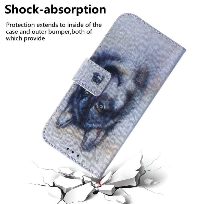 Flip Case OnePlus Nord 2T 5G Suojaketju Kuori Watercolour Wolf Hihnassa