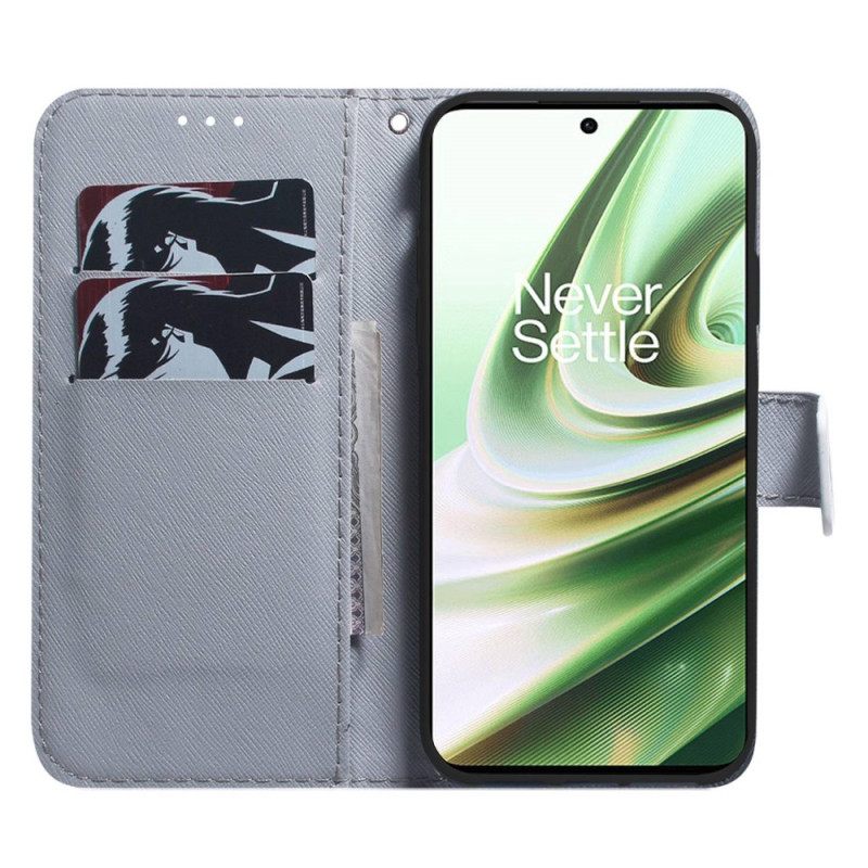 Flip Case OnePlus Nord 2T 5G Suojaketju Kuori Watercolour Wolf Hihnassa