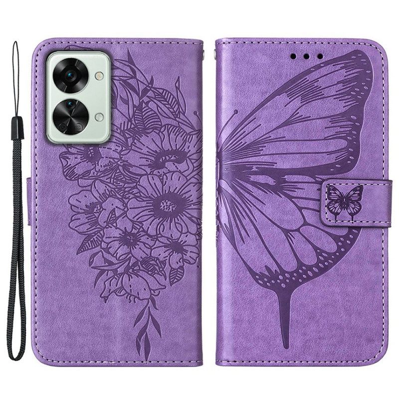 Kotelot OnePlus Nord 2T 5G Suojaketju Kuori Artistic Butterfly Kaulanauhalla