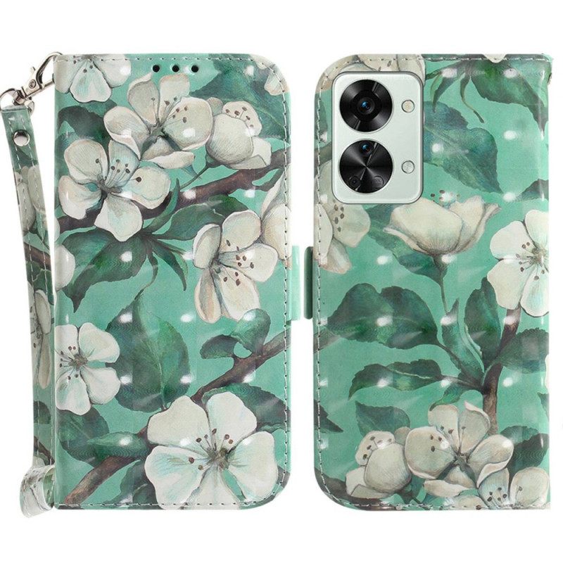 Kotelot OnePlus Nord 2T 5G Suojaketju Kuori White Strap Flowers