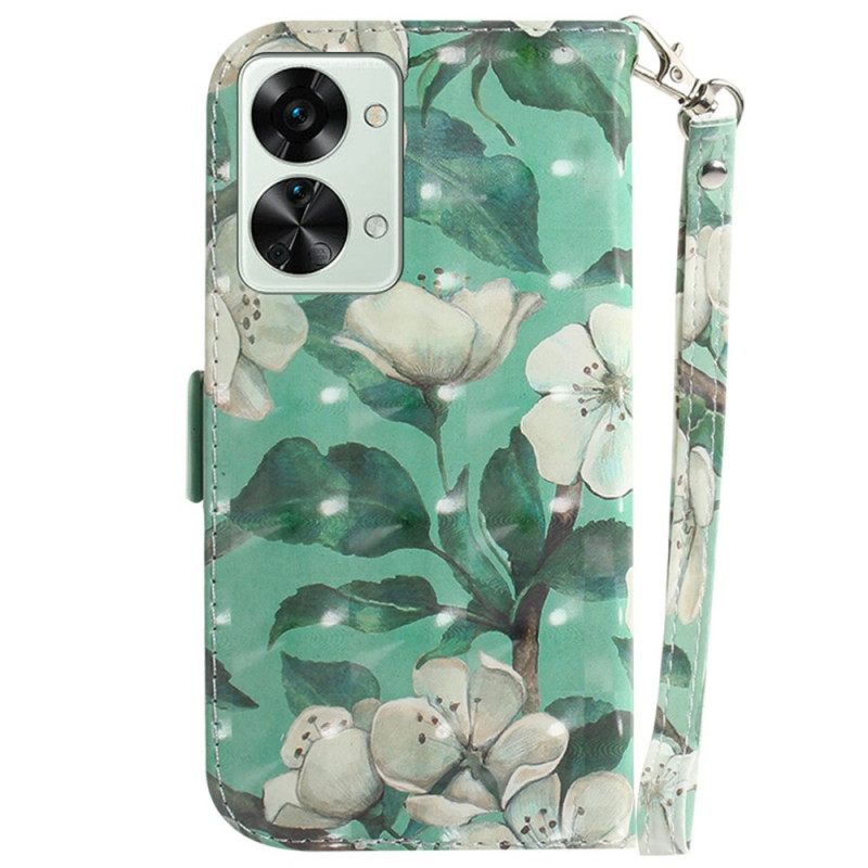 Kotelot OnePlus Nord 2T 5G Suojaketju Kuori White Strap Flowers