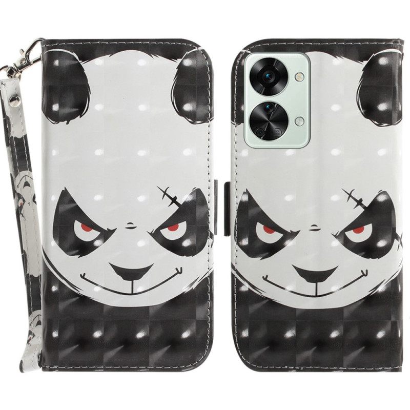 Nahkakotelo OnePlus Nord 2T 5G Suojaketju Kuori Angry Panda Lanyardissa