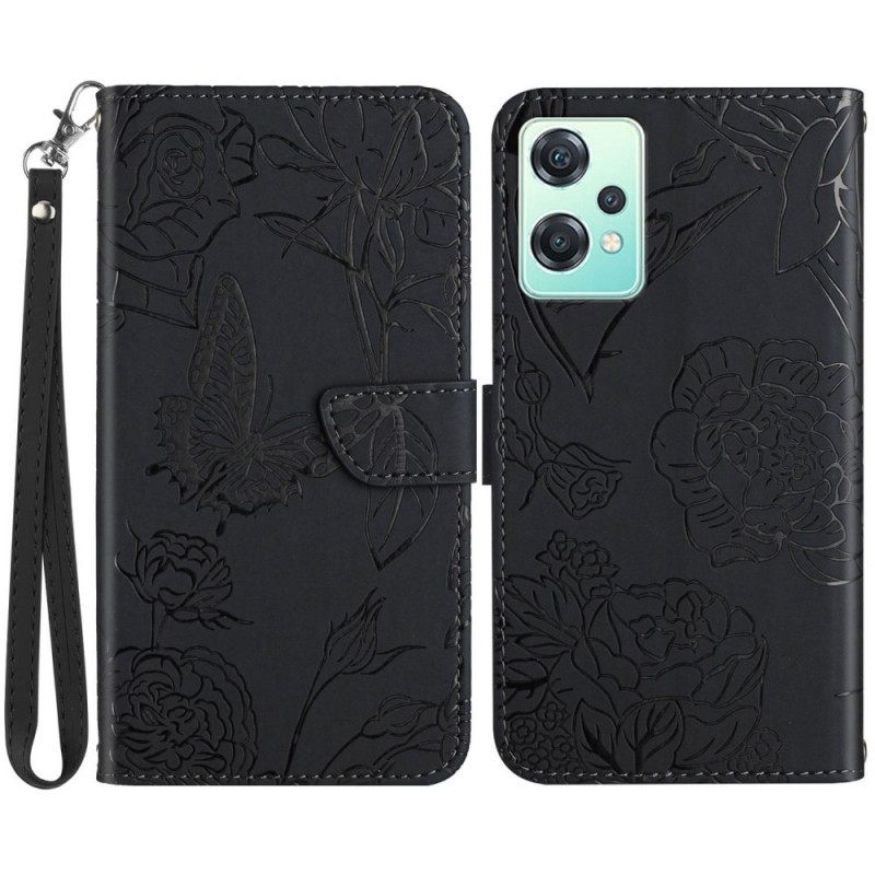 Nahkakotelo OnePlus Nord CE 2 Lite 5G Discreet Butterflies Ja Lanyard