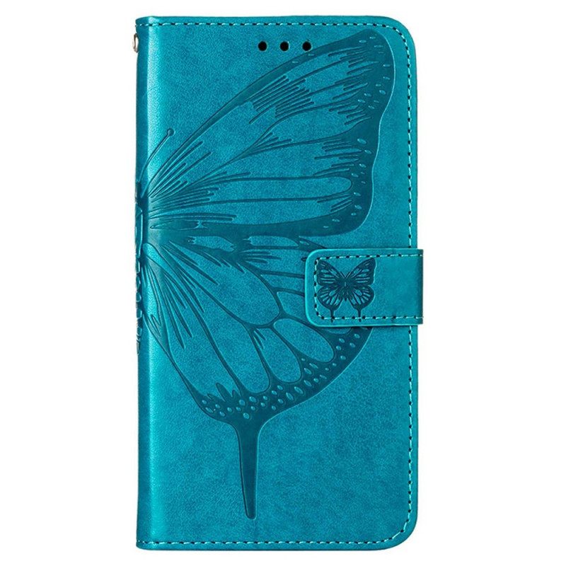 Nahkakotelo OnePlus Nord CE 2 Lite 5G Suojaketju Kuori Artistic Butterfly Kaulanauhalla