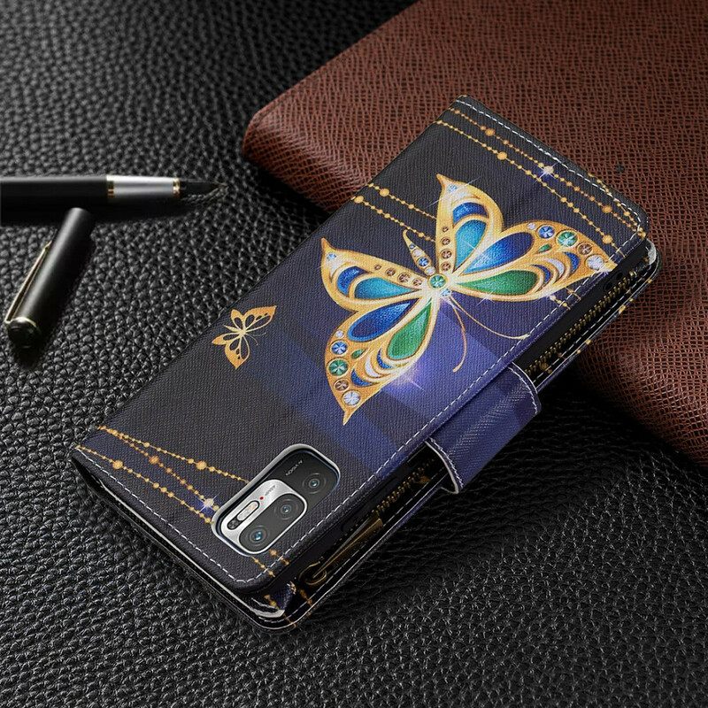 Kotelot Xiaomi Redmi Note 10 5G / Poco M3 Pro 5G Butterflies Vetoketjullinen Tasku