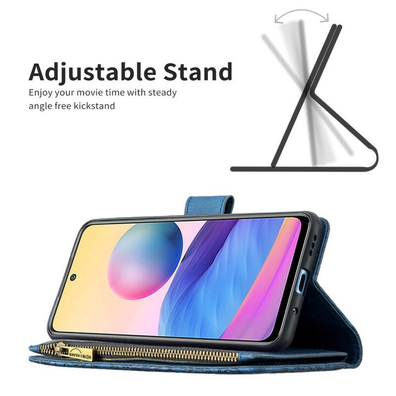 Nahkakotelo Xiaomi Redmi Note 10 5G / Poco M3 Pro 5G Butterfly Vetoketjullinen Tasku