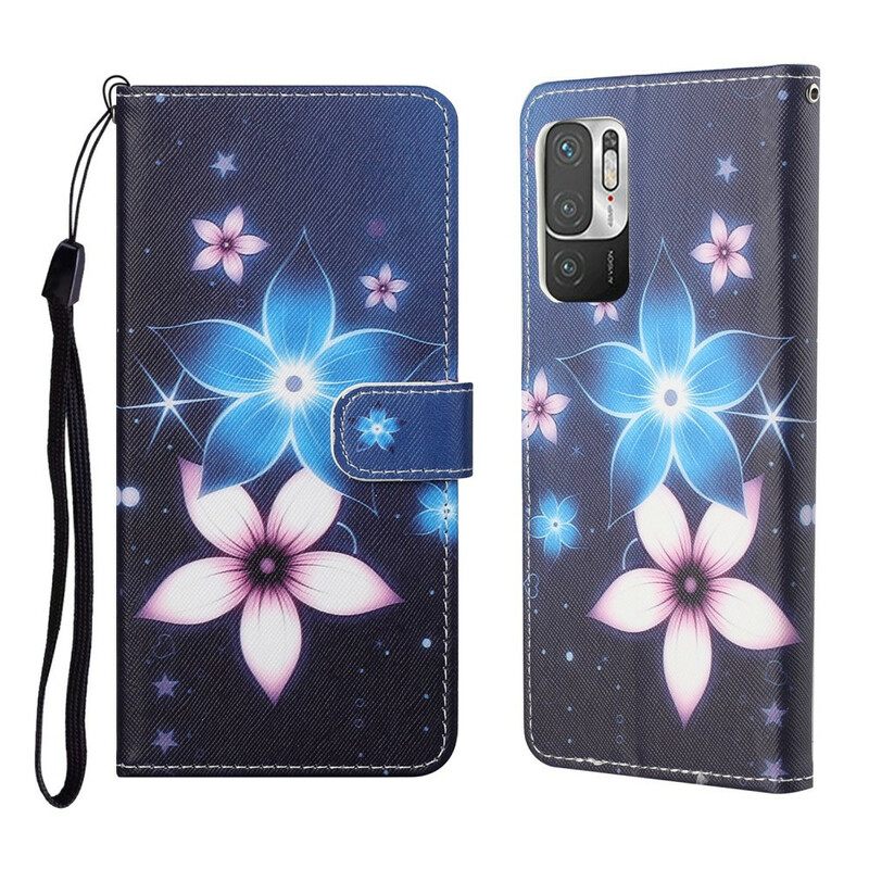 Nahkakotelo Xiaomi Redmi Note 10 5G / Poco M3 Pro 5G Suojaketju Kuori Lunar Strap Flowers