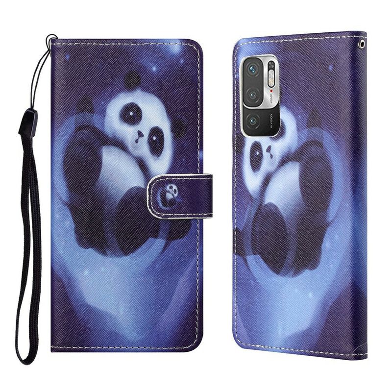 Nahkakotelo Xiaomi Redmi Note 10 5G / Poco M3 Pro 5G Suojaketju Kuori Panda Space Lanyard