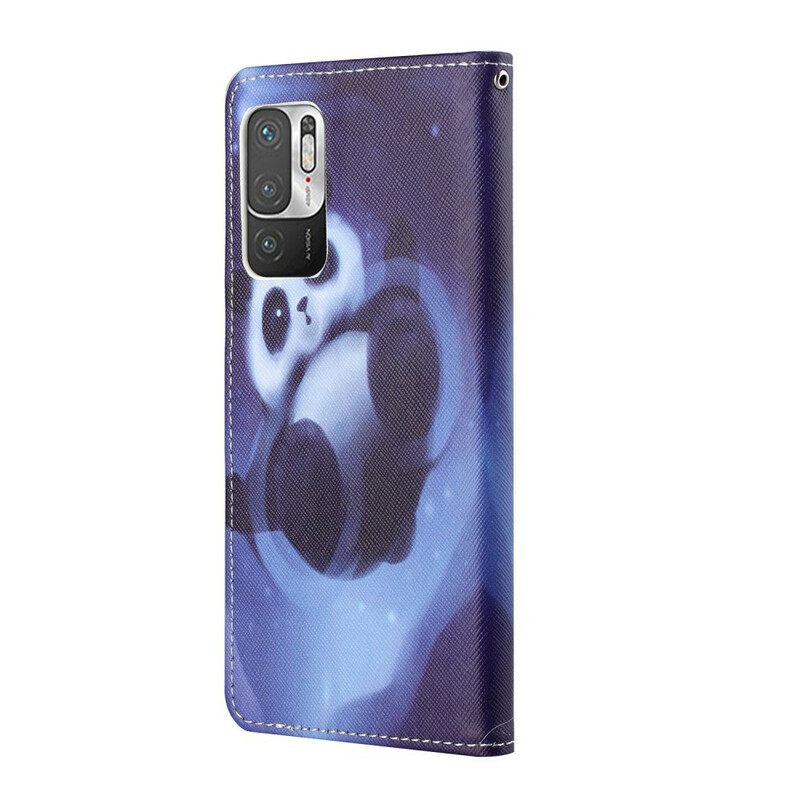 Nahkakotelo Xiaomi Redmi Note 10 5G / Poco M3 Pro 5G Suojaketju Kuori Panda Space Lanyard