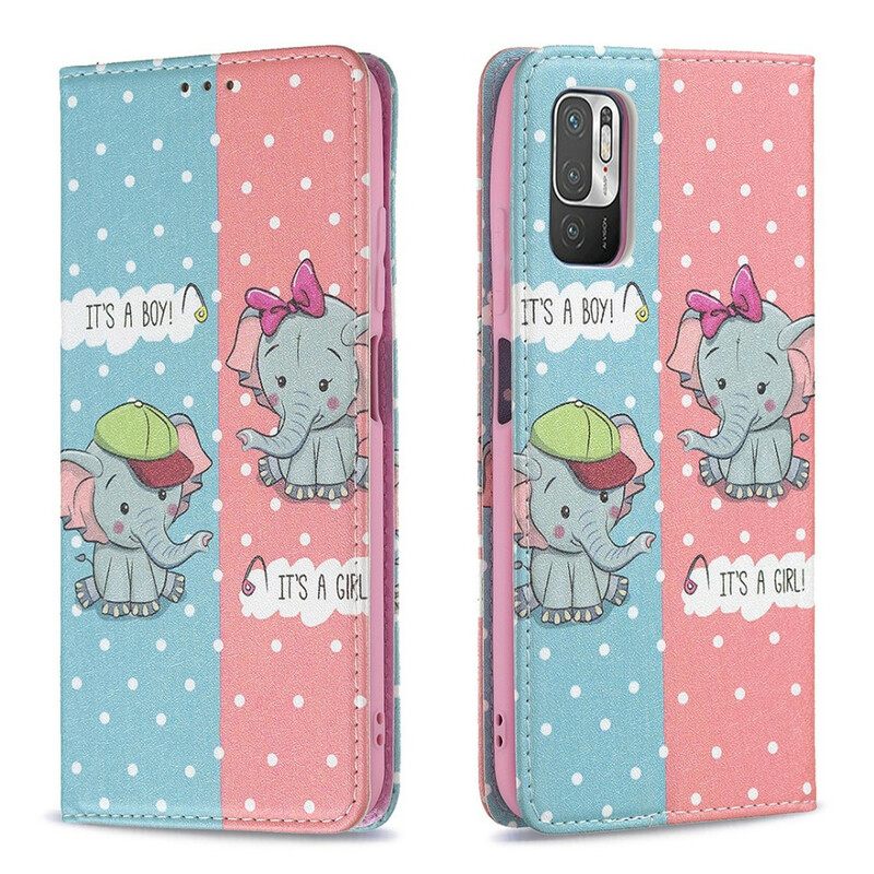 Puhelinkuoret Xiaomi Redmi Note 10 5G / Poco M3 Pro 5G Kotelot Flip Baby Elephants