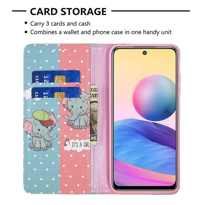 Puhelinkuoret Xiaomi Redmi Note 10 5G / Poco M3 Pro 5G Kotelot Flip Baby Elephants