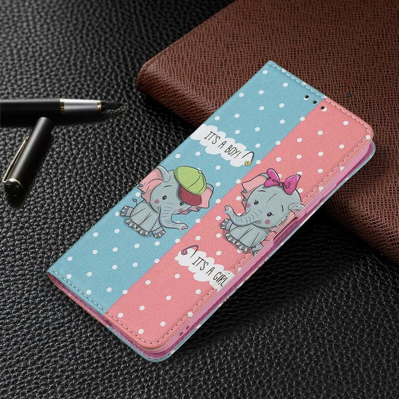 Puhelinkuoret Xiaomi Redmi Note 10 5G / Poco M3 Pro 5G Kotelot Flip Baby Elephants