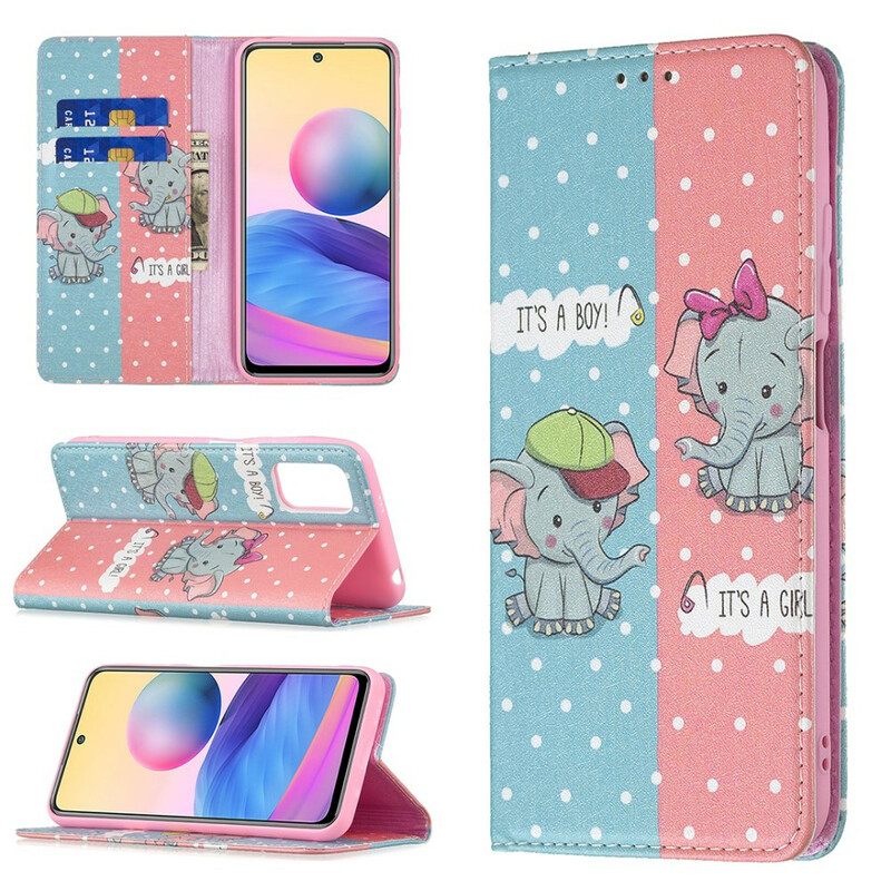 Puhelinkuoret Xiaomi Redmi Note 10 5G / Poco M3 Pro 5G Kotelot Flip Baby Elephants