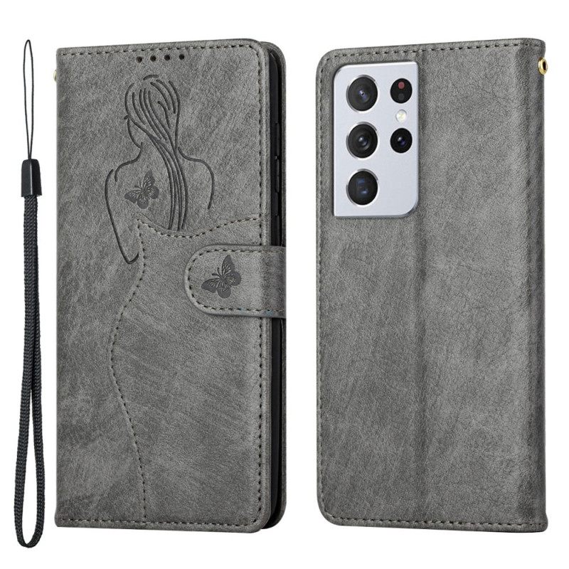 Flip Case Samsung Galaxy S21 Ultra 5G Faux Leather Silhouette