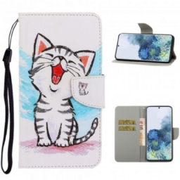 Flip Case Samsung Galaxy S21 Ultra 5G Suojaketju Kuori Kitten Color Strappy