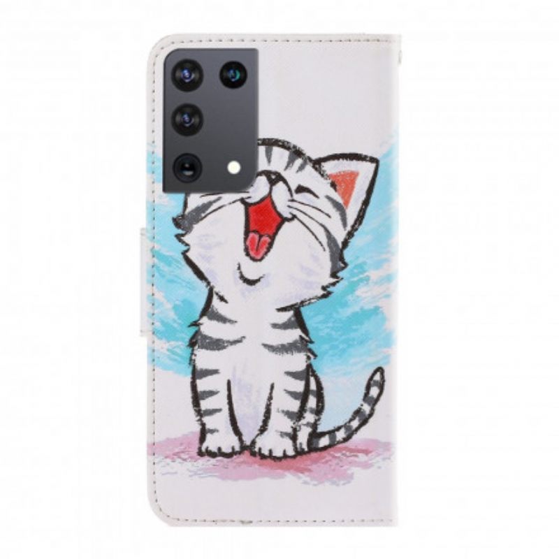 Flip Case Samsung Galaxy S21 Ultra 5G Suojaketju Kuori Kitten Color Strappy