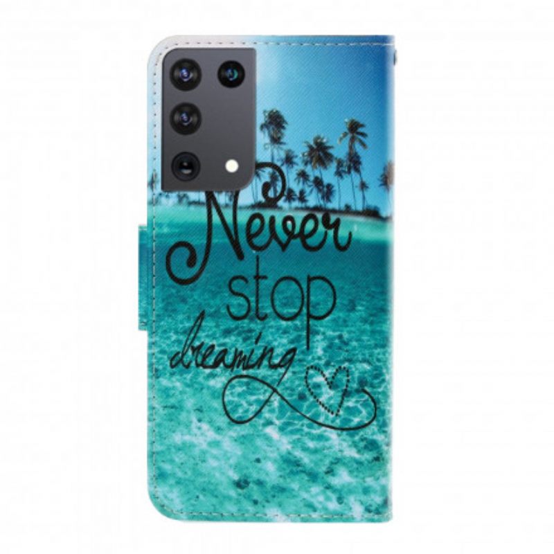 Kotelot Samsung Galaxy S21 Ultra 5G Suojaketju Kuori Never Stop Dreaming Navy Strappy