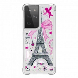 Kuori Samsung Galaxy S21 Ultra 5G Eiffel-tornin Paljetteja