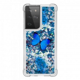 Kuori Samsung Galaxy S21 Ultra 5G Glitter Blue Butterflies