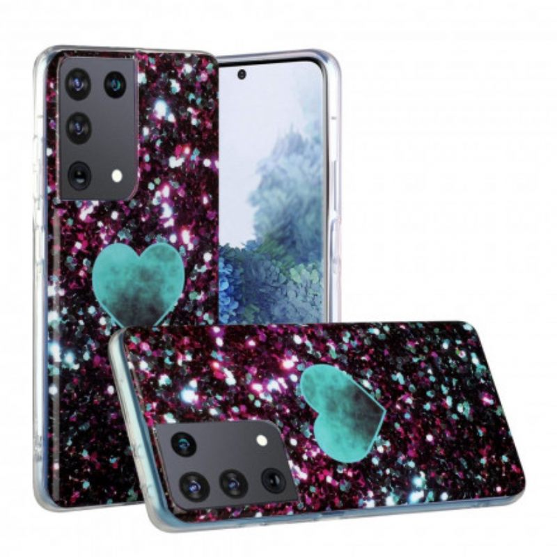 Kuori Samsung Galaxy S21 Ultra 5G Glitter Marble Heart