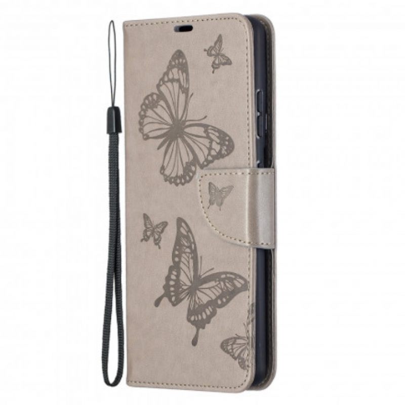 Nahkakotelo Samsung Galaxy S21 Ultra 5G Butterflies In Flight With Lanyard