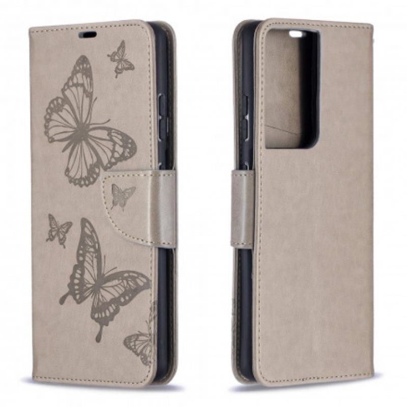 Nahkakotelo Samsung Galaxy S21 Ultra 5G Butterflies In Flight With Lanyard