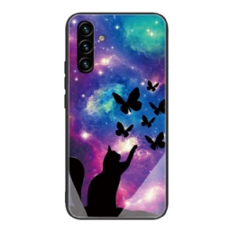 Case Samsung Galaxy A13 5G Karkaistu Lasikissa Ja Perhosia Avaruudessa