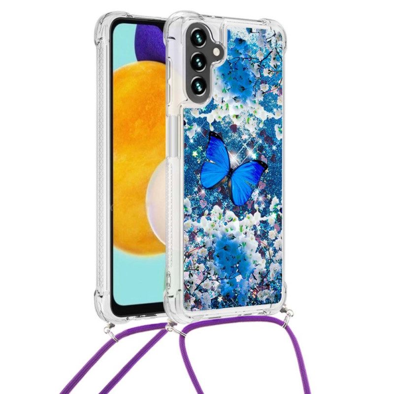 Case Samsung Galaxy A13 5G Kiristysnyörillä Butterfly Sequin Kiristysnyöri