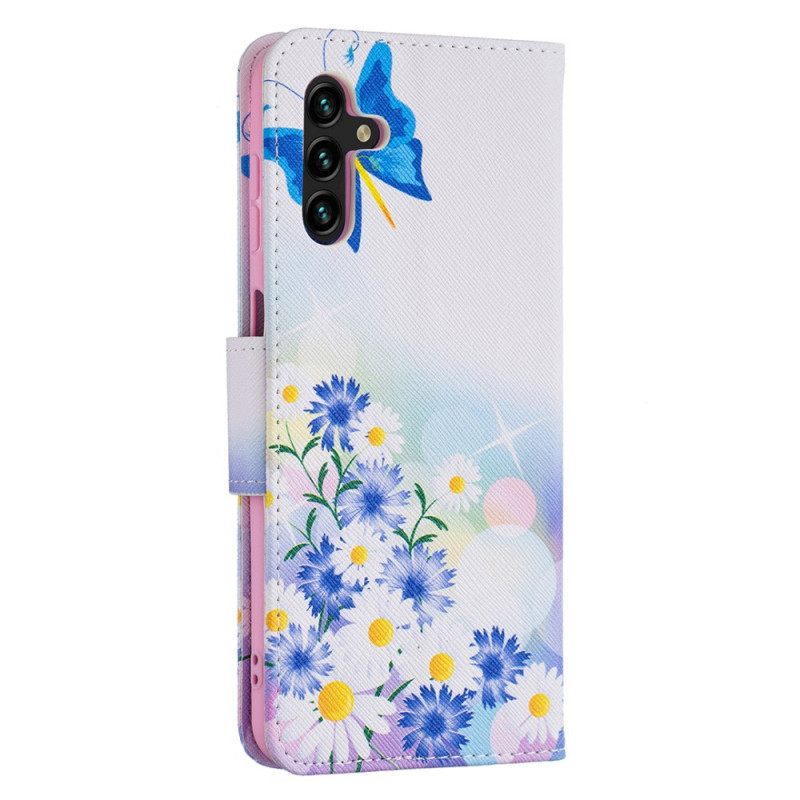 Flip Case Samsung Galaxy A13 5G Maalatut Perhoset Ja Kukat