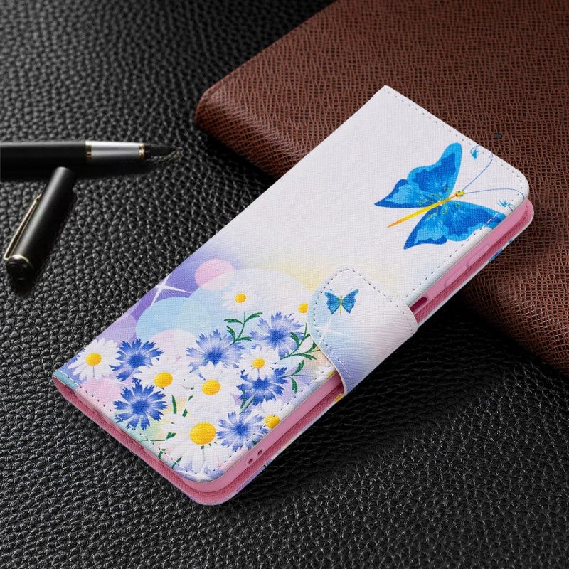 Flip Case Samsung Galaxy A13 5G Maalatut Perhoset Ja Kukat