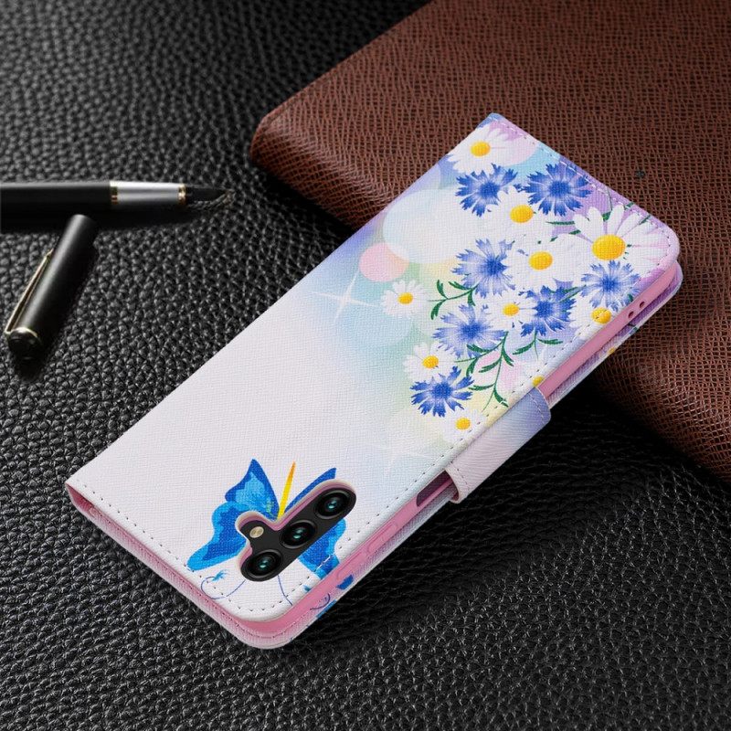 Flip Case Samsung Galaxy A13 5G Maalatut Perhoset Ja Kukat