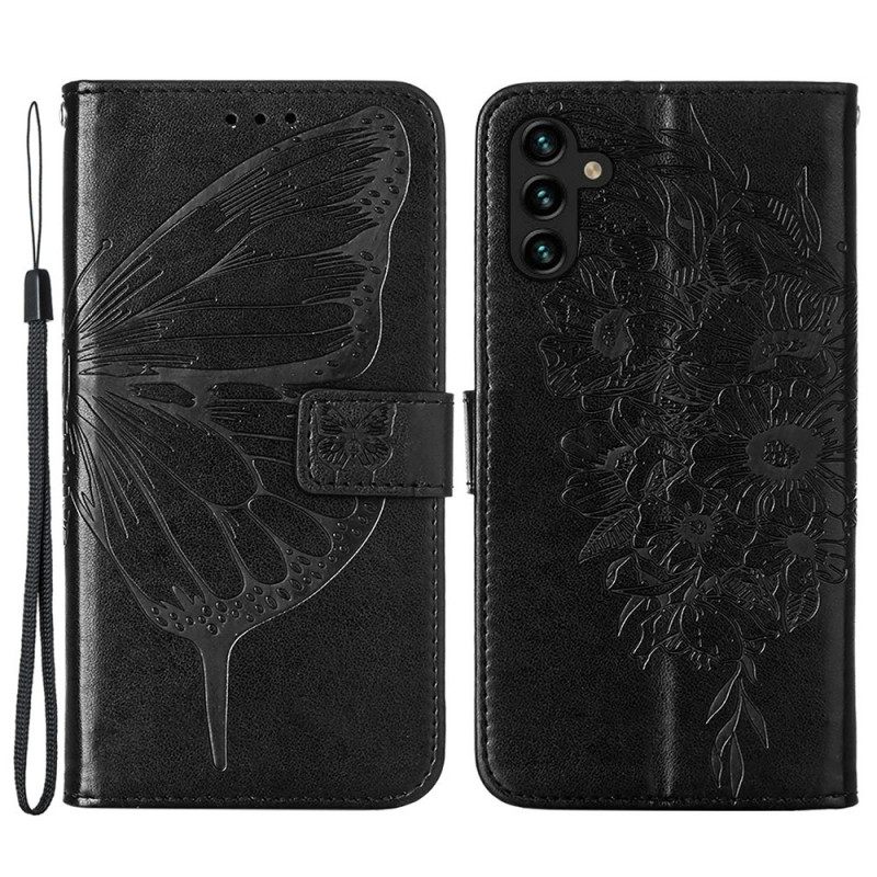 Kotelot Samsung Galaxy A13 5G Butterfly Design Kaulanauhalla