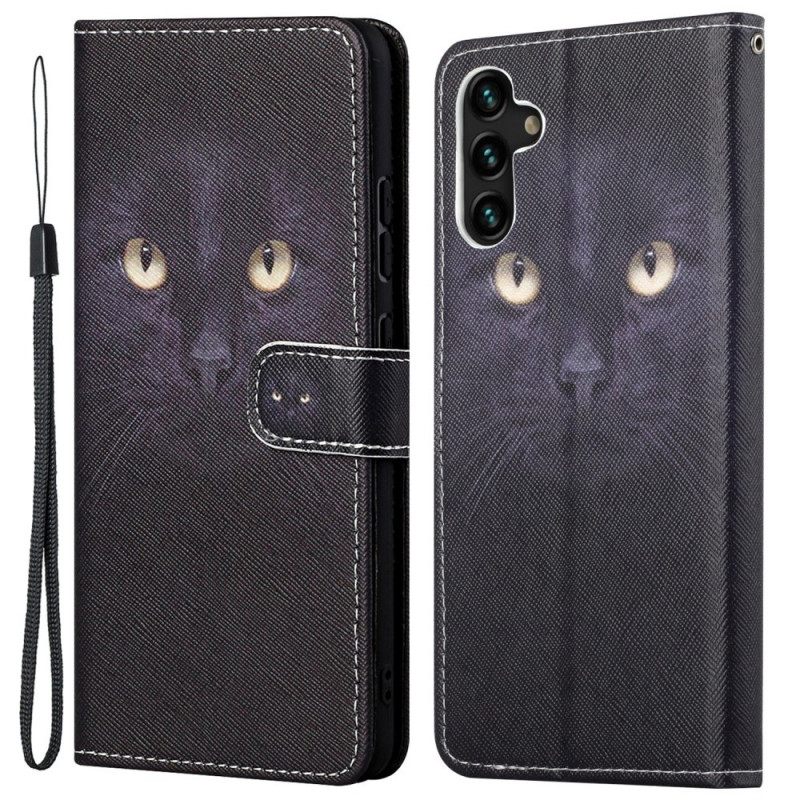 Kotelot Samsung Galaxy A13 5G Suojaketju Kuori Black Cat Eyes Hihnalla