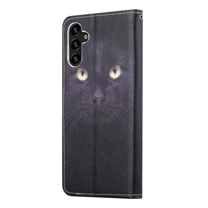 Kotelot Samsung Galaxy A13 5G Suojaketju Kuori Black Cat Eyes Hihnalla