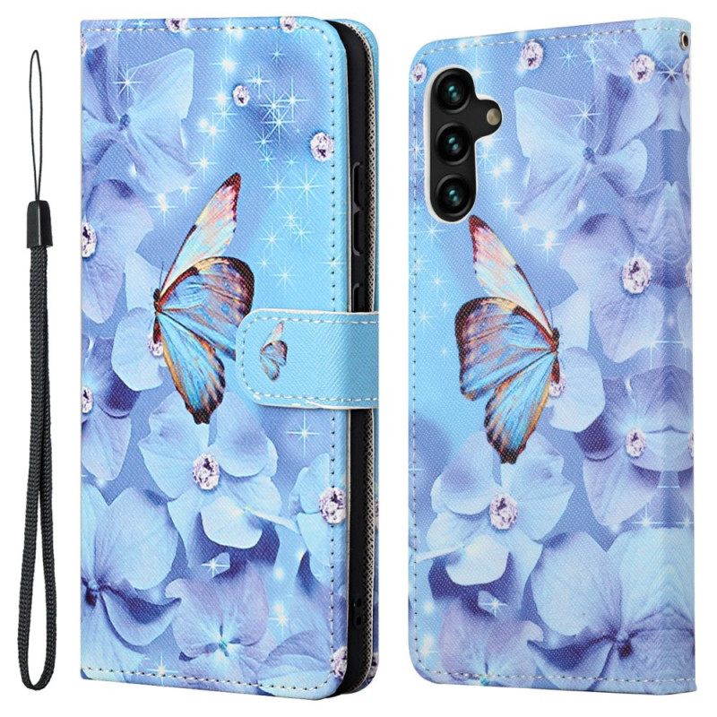 Kotelot Samsung Galaxy A13 5G Suojaketju Kuori Diamond Butterflies Hihnalla