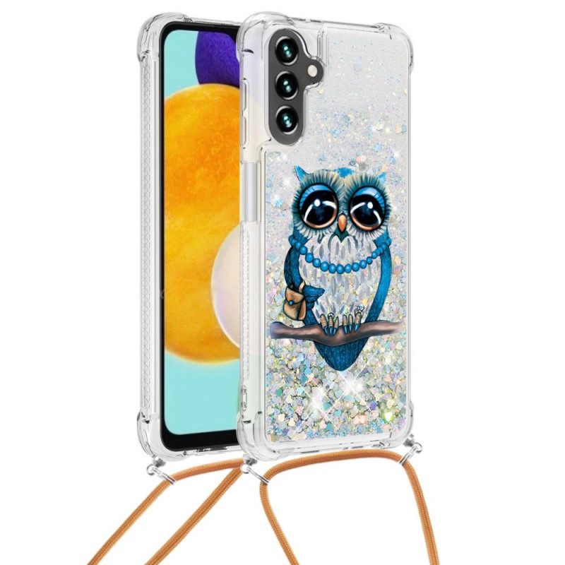 Kuori Samsung Galaxy A13 5G Kiristysnyörillä Miss Owl Sequin Vetonauha