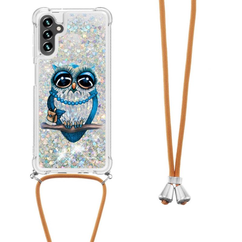 Kuori Samsung Galaxy A13 5G Kiristysnyörillä Miss Owl Sequin Vetonauha