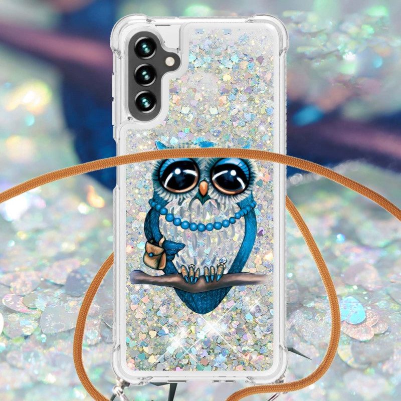 Kuori Samsung Galaxy A13 5G Kiristysnyörillä Miss Owl Sequin Vetonauha