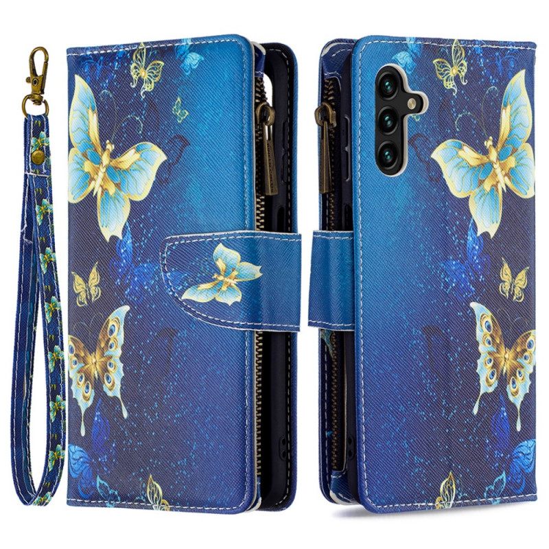 Nahkakotelo Samsung Galaxy A13 5G Butterflies Vetoketjullinen Tasku