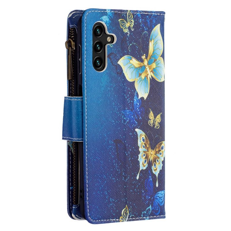 Nahkakotelo Samsung Galaxy A13 5G Butterflies Vetoketjullinen Tasku