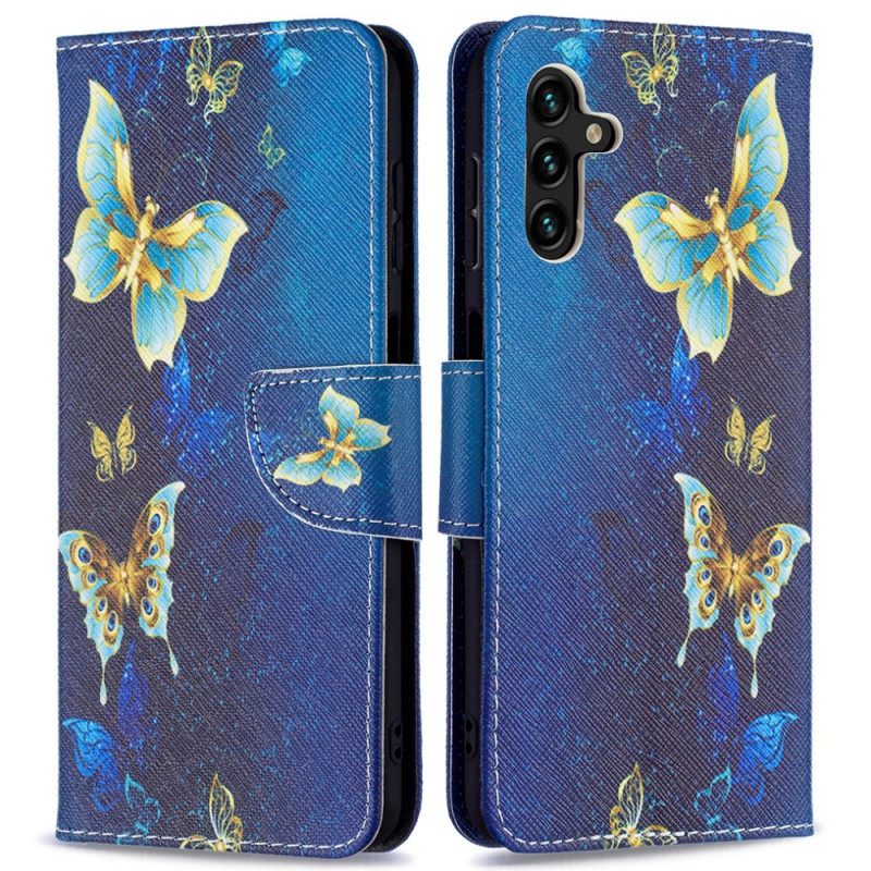 Nahkakotelo Samsung Galaxy A13 5G Golden Butterflies